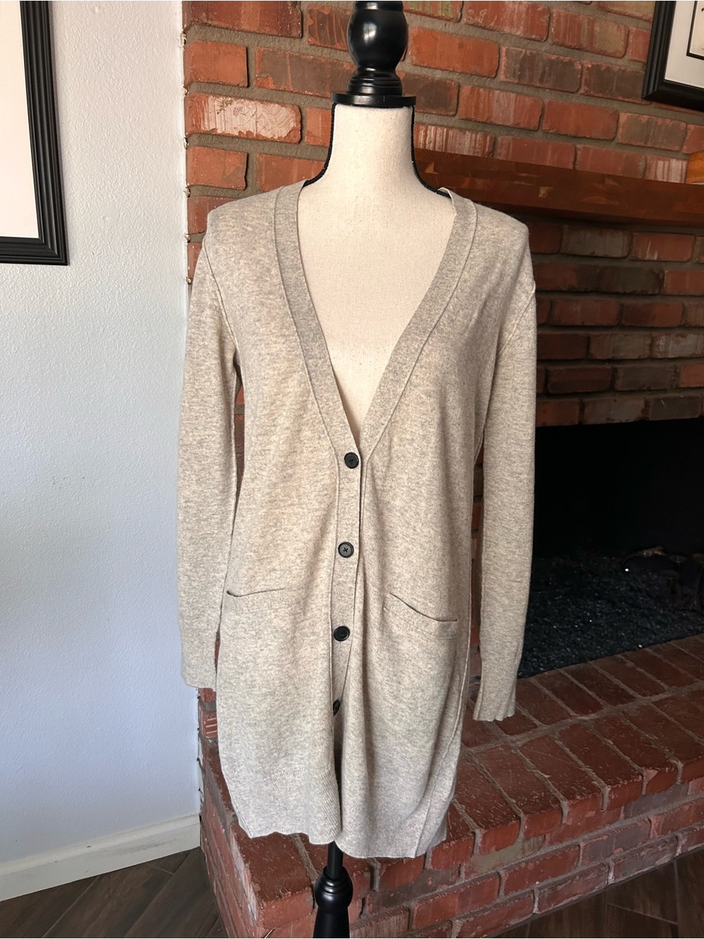 VINCE Longline V-Neck Cashmere Tunic Cardigan Sweater in Oatmeal Sz XS